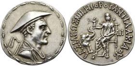 KÖNIGREICH BAKTRIEN. Antialkidas Nikephoros, ca. 120 - 100 v. Chr. Antialkidas Nikephoros, ca. 120 - 100 v. Chr. Tetradrachme im attischen Gewichtssta...