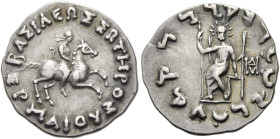 KÖNIGREICH BAKTRIEN. Hermaios Soter, ca. 115 - 110 v. Chr. Hermaios Soter, ca. 115 - 110 v. Chr. Drachme im indischen Gewichtsstandard ø 18mm (2.43g)....