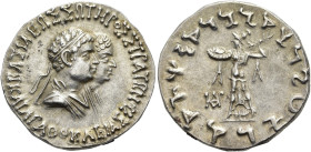 KÖNIGREICH BAKTRIEN. Straton I. und Agathokleia, ca. 110 - 100 v. Chr. Straton I. und Agathokleia, ca. 110 - 100 v. Chr. Tetradrachme im indischen Gew...