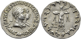 KÖNIGREICH BAKTRIEN. Straton I. und Agathokleia, ca. 110 - 100 v. Chr. Straton I. und Agathokleia, ca. 110 - 100 v. Chr. Tetradrachme im indischen Gew...