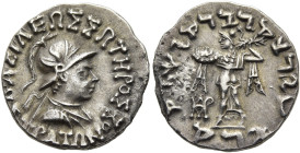 KÖNIGREICH BAKTRIEN. Straton I. Epiphanes Dikaios Soter, ca. 110 - 95 v. Chr. Straton I. Epiphanes Dikaios Soter, ca. 110 - 95 v. Chr. Drachme im indi...