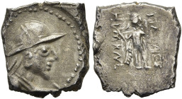 SOGDIANA. YÜEH-CHI. Imitation nach Eukratides I. (170 - 145 v. Chr.) Imitation nach Eukratides I. (170 - 145 v. Chr.) Diobol ø 13mm (1.33g). ca. 2. Jh...