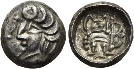 SOGDIANA. Hemiobol ø 10mm (0.35g). ca. 1. Jh. n. Chr. Vs.: Bärtiger Kopf n. l. Rs.: Stehende Figur mit Bogen. Senior A8.3 var.; HGC 12, 512; Mitchiner...