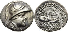 INDO-SKYTHEN. KÖNIGREICH. Imitation nach Eukratides I. Megas, ca. 170 - 145 v. Chr. Imitation nach Eukratides I. Megas, ca. 170 - 145 v. Chr. Drachme ...