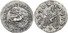 INDO-SKYTHEN. KÖNIGREICH. Maues, ca. 85 - 70 v. Chr. Maues, ca. 85 - 70 v. Chr. Tetradrachme im indischen Gewichtsstandard ø 28mm (8.27g). Vs.: ΒΑΣΙΛΕ...