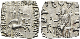 INDO-SKYTHEN. KÖNIGREICH. Maues, ca. 85 - 70 v. Chr. Maues, ca. 85 - 70 v. Chr. Drachme im indischen Gewichtsstandard ø 16mm (2.19g). Vs.: ΒΑΣΙΛΕΩΣ ΒΑ...