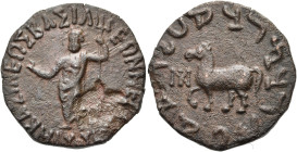 INDO-SKYTHEN. KÖNIGREICH. Maues, ca. 85 - 70 v. Chr. Maues, ca. 85 - 70 v. Chr. leichtes Nominal B ø 27mm (9.03g). Vs.: ΒΑΣΙΛΕΩΣ ΒΑΣΙΛΕΩΝ ΜΕΓΑΛΟΥ / ΜΑ...
