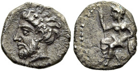 KILIKIEN. INCERTUM. Obol ø 9mm (0.63g). 4. Jh. v. Chr. Vs.: Linkshin thronende Athena mit Speer u. Schild. Rs.:Bärtiger Kopf n. l. SNG Levante 236; Tr...