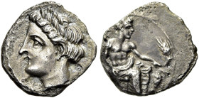 KILIKIEN. MALLOS. Obol ø 10mm (0.58g). ca. 385 - 333 v. Chr. Vs.: Kopf des Apoll mit Lorbeerkranz n. l. Rs.: Rechtshin thronender Baaltars mit Weintra...