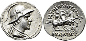 KÖNIGREICH BAKTRIEN. Eukratides I. Megas, ca. 170 - 145 v. Chr. Eukratides I. Megas, ca. 170 - 145 v. Chr. Drachme ø 21mm (4.25g). ca. 163 - 145 v. Ch...