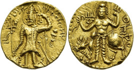 KUSHAN. Vasudeva II., 267 - 300 n. Chr. Vasudeva II., 267 - 300 n. Chr. Dinar ø 22mm (7.82g). Vs.: König mit Dreizack neben Altar. Rs.: Shiva mit Drei...