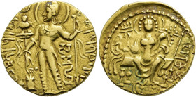 INDIEN. REICH DER GUPTAS. Samudragupta, ca. 355 - 380 n. Chr. Samudragupta, ca. 355 - 380 n. Chr. Dinar ø 21mm (7.51g). Vs.: König n. l. opfert an ein...