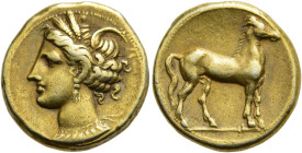 ZEUGITANIA. KARTHAGO. Stater ø 19mm (7.62g). 310 - 290 v. Chr. Vs.: Büste der Tanit mit Kornähren n. l. Rs.: Stehendes Pferd n. r., an der Bodenlinie ...