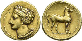 ZEUGITANIA. KARTHAGO. Stater ø 20mm (7.50g). 310 - 290 v. Chr. Vs.: Büste der Tanit mit Kornähren n. l., davor Punkt. Rs.: Stehendes Pferd n. r., unte...