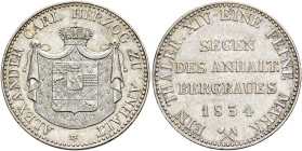 ANHALT - BERNBURG. Alexander Karl, 1834 - 1863. Alexander Karl, 1834 - 1863. Taler (22.13g). 1834. Ausbeute. Wappenschild auf gekröntem Wappenmantel /...