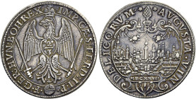 AUGSBURG, Stadt. 2/3 Reichstaler (Gulden) (19.24g). 1627, Augsburg. Mit den Titel Kaiser Ferdinands II., 1619 - 1637. Gekrönter und nimbierter Adler m...