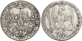 AUGSBURG, Stadt. Schraubtaler (12.21g). "1641", Augsburg. Stadtansicht, darüber Cherub, im Vordergrund Stadtpyr über Kartusche mit geteilter Jahreszah...