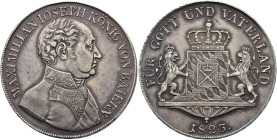 BAYERN. Maximilian IV. (I.) Josef, 1799 - 1825. Maximilian IV. (I.) Josef, 1799 - 1825. Konventionstaler (27.96g). 1823, München. Uniformiertes Brustb...