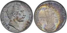 BAYERN. Maximilian II., 1848 - 1864. Maximilian II., 1848 - 1864. Doppelgulden (21.16g). 1855, München. Auf die Wiederherstellung der Mariensäule in M...