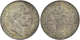 BAYERN. Maximilian II., 1848 - 1864. Maximilian II., 1848 - 1864. Doppelgulden (21.16g). 1855, München. Auf die Wiederherstellung der Mariensäule in M...