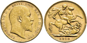 AUSTRALIEN. Eduard VII., 1901 - 1910. Eduard VII., 1901 - 1910. Sovereign (7.97g). 1910 P, Perth. Kopf nach rechts / Der Heilige Georg zu Pferde nach ...