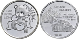 CHINA. VOLKSREPUBLIK. Seit 1949. Seit 1949. Silbermedaille (31.10g). 1992. Freundschaftspanda für die Internationale Münzausstellung in München (Munic...