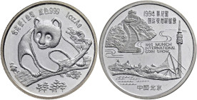 CHINA. VOLKSREPUBLIK. Seit 1949. Seit 1949. Silbermedaille (31.10g). 1994. Freundschaftspanda für die Internationale Münzausstellung in München (Munic...