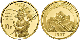CHINA. VOLKSREPUBLIK. Seit 1949. Seit 1949. 10 Yuan (3.11g). 1997. Affenkönig Sun Wukong (2. Serie Chinesische Kultur). 1/10 Unze Feingold. Fr. 189. K...