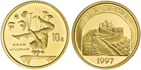 CHINA. VOLKSREPUBLIK. Seit 1949. Seit 1949. 10 Yuan (3.11g). 1997. Akrobatin als Schlangenmädchen (2. Serie Chinesische Kultur). 1/10 Unze Feingold. F...