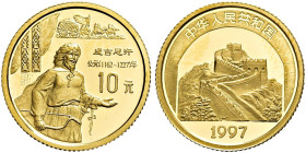 CHINA. VOLKSREPUBLIK. Seit 1949. Seit 1949. 10 Yuan (3.11g). 1997. Dschingis Khan (2. Serie Chinesische Kultur). 1/10 Unze Feingold. Fr. 189. KM 1074....