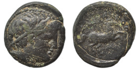KINGS of MACEDON. Alexander II, 370-367 BC. Ae (bronze, 3.72 g, 16 mm). Uncertain mint in Macedon. Male head right, wearing taenia. Rev. AΛEΞANΔPO Hor...