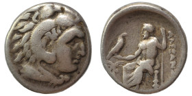 KINGS of MACEDON. Alexander III the Great, 336-323 BC. Drachm (silver, 4.18 g, 17 mm). Head of Herakles to right, wearing lion skin headdress. Rev. ΑΛ...