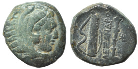 KINGS of MACEDON. Alexander III the Great, 336-323 BC. Ae (bronze, 6.23 g, 18 mm). Head of Herakles to right, wearing lion skin headdress. Rev. ΑΛΕΞΑΝ...