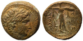 SELEUKID KINGS of SYRIA. Seleukos I Nikator, 312-281 BC. Ae (bronze, 3.12 g, 16 mm), Antioch on the Orontes. Laureate head of Apollo right. Rev. BAΣΙΛ...