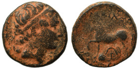 SELEUKID KINGS of SYRIA. Seleukos II Kallinikos, 246-225 BC. Ae (bronze, 2.68 g, 15 mm). Diademed head to right. Rev. BAΣΙΛΕΩΣ ΣΕΛΕΥΚΟΥ horse prancing...