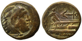 SELEUKID KINGS of SYRIA. Seleukos II Kallinikos, 246-225 BC. Ae (bronze, 3.49 g, 15 mm), Arados. Head of Herakles right, wearing lion skin. Rev. Prow ...