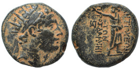 SELEUKID KINGS of SYRIA. Antiochos IV Epiphanes, 175-164 BC. Ae (bronze, 8.23 g, 20 mm). Quasi-municipal issue, Antioch. Radiate and diademed head rig...