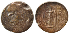 SELEUKID KINGS of SYRIA. Alexander I Balas, 152-145 BC. Ae (bronze, 5.00 g, 19 mm), Antioch on the Orontes mint. Helmeted head right. Rev. Nike standi...