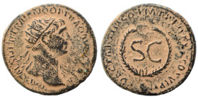 Trajan, 98-117. As (orichalcum, 7.41 g, 23 mm), Rome, for use in Syria. IMP CAES NER TRAIANO OPTIMO AVG GERM Radiate bust of Trajan to right, with sli...