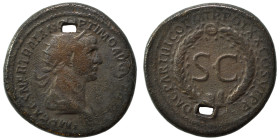 Trajan, 98-117. As (orichalcum, 9.53 g, 24 mm), Rome, for use in Syria. IMP CAES NER TRAIANO OPTIMO AVG GERM Radiate bust of Trajan to right, with sli...