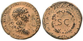 Trajan, 98-117. Semis (bronze, 3.97 g, 20 mm), Rome, for use in Syria. IMP CAES NER TRAIANO OPTIMO AVG GERM Radiate bust of Trajan to right, with slig...