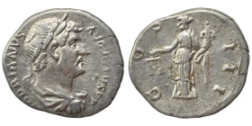 Hadrian, 117-138. Denarius (silver, 3.16 g, 18 mm), uncertain mint in the East. HADRIANVS AVGVSTVS P P Laureate head of Hadrian to right. Rev. COS III...