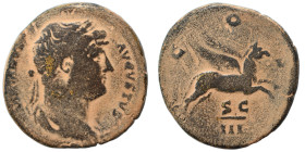 Hadrian, 117-138. As (bronze, 7.99 g, 23 mm), Rome, for use in Syria. HADRIANVS AVGVSTVS Laureate and draped bust of Hadrian to right, seen from behin...