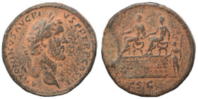 Antoninus Pius, 138-161. Sestertius (bronze, 26.35 g, 33 mm), Rome. ANTONINVS AVG PIVS P P TR P COS III Laureate head right. Rev. Antoninus Pius and M...
