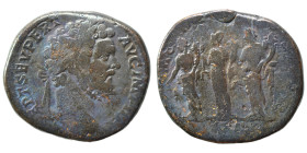 Septimius Severus, 193-211. Sestertius (bronze, 18.18 g, 30 mm), Rome. L SEPT SEV PERT AVG IMP III Laureate and draped bust right. Rev. MONET AVG COS ...