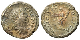 Geta as Caesar, 198-209. Denarius (silver, 3.25 g, 18 mm), Rome. P SEPT GETA CAES PONT Bust of Geta, bare-headed, draped, right. Rev. FELICITAS PVBLIC...