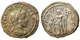 Severus Alexander, 222-235. Denarius (silver, 2.50 g, 20 mm), Rome. Laureate bust right, with slight drapery. Rev. Jupiter standing left, holding thun...