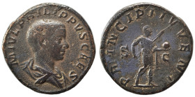 Philip II, as Caesar, 244-247. Sestertius (bronze, 20.79 g, 30 mm), Rome. M IVL PHILIPPVS CAES Bare-headed and draped bust of Philip II to right, seen...
