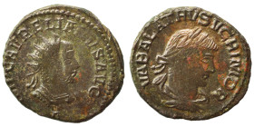 Aurelian, with Vabalathus, 270-275. Antoninianus (bronze, 3.91 g, 21 mm), Antioch. IMP C AVRELIANVS AVG Radiate and cuirassed bust of Aurelian right. ...