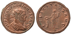 Florian, 276. Antoninianus (silvered bronze, 3.94 g, 23 mm), Ticinum. Radiate and cuirassed bust right. Rev. FELICITAS AVG Felicitas standing left, ho...